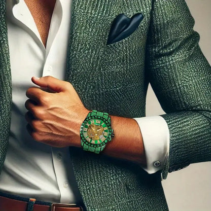 Men's green steel band resort-style luxurious ancient Roman starry sky tourbillon mechanical   Gift box watch