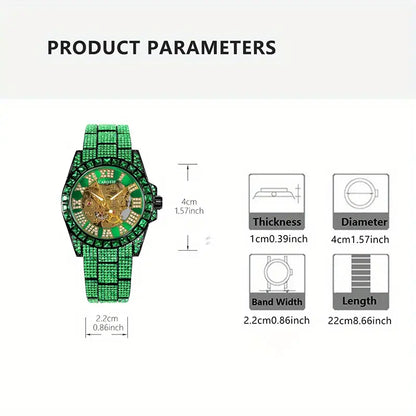 Men's green steel band resort-style luxurious ancient Roman starry sky tourbillon mechanical   Gift box watch