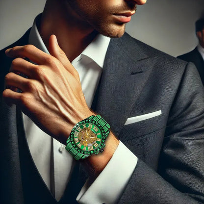 Men's green steel band resort-style luxurious ancient Roman starry sky tourbillon mechanical   Gift box watch