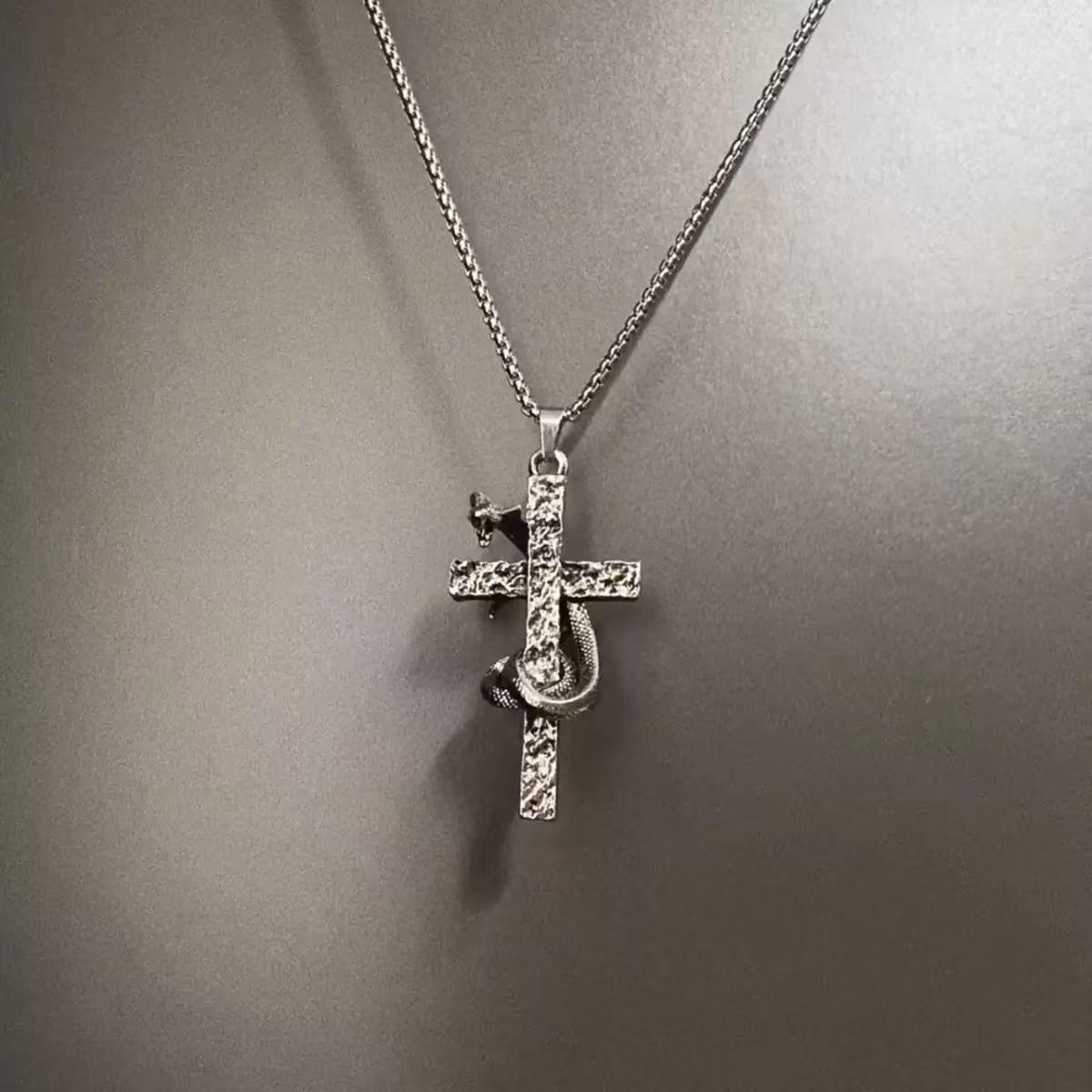 Coiled Snake Cross Necklace