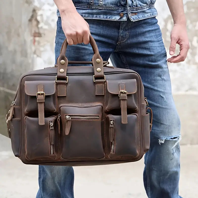 Handcrafted Crazy Horse leather men's luggage bag