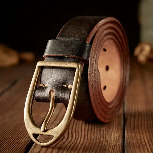 Cowhide, copper buckle belt, genuine leather