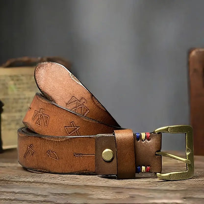 Leather retro and personalized pin buckle belt