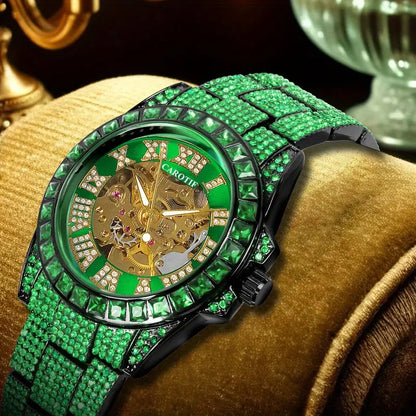 Men's green steel band resort-style luxurious ancient Roman starry sky tourbillon mechanical   Gift box watch