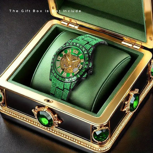 Men's green steel band resort-style luxurious ancient Roman starry sky tourbillon mechanical   Gift box watch