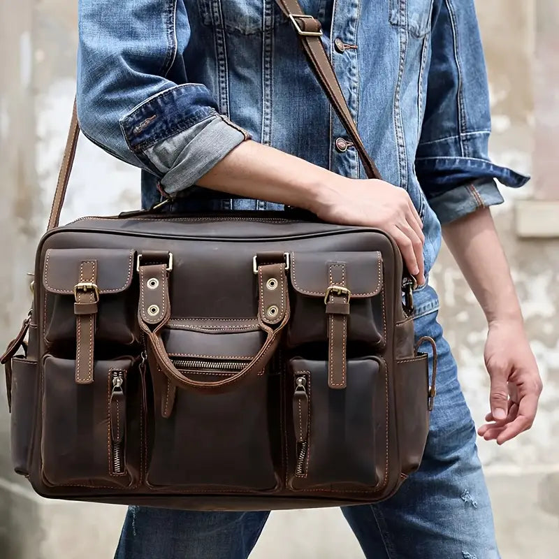 Handcrafted Crazy Horse leather men's luggage bag
