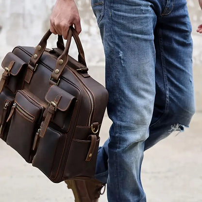 Handcrafted Crazy Horse leather men's luggage bag