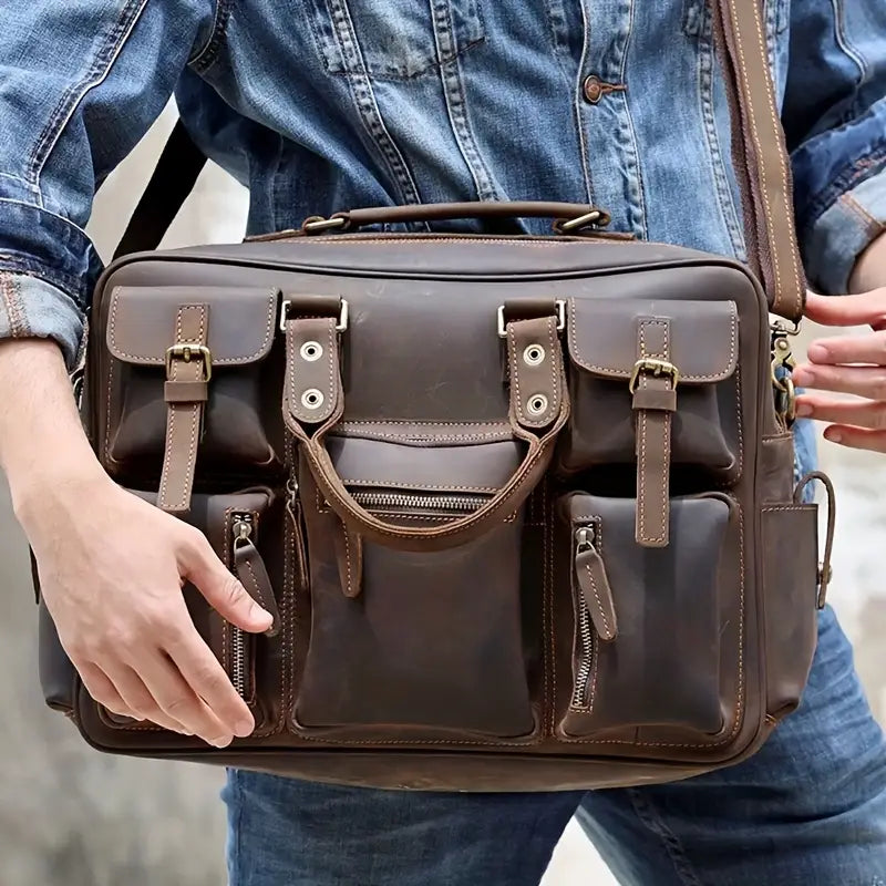 Handcrafted Crazy Horse leather men's luggage bag