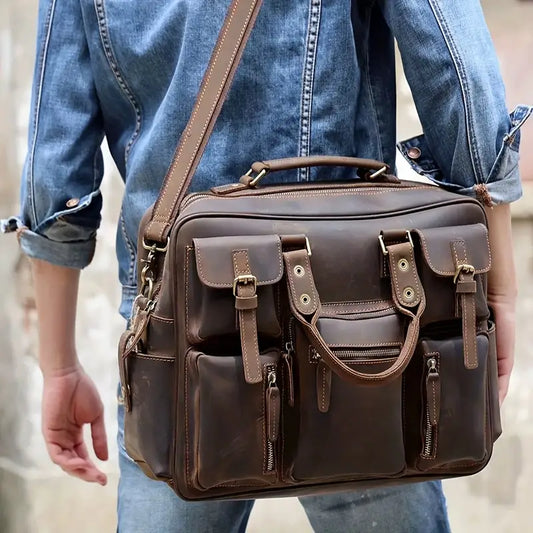 Handcrafted Crazy Horse leather men's luggage bag