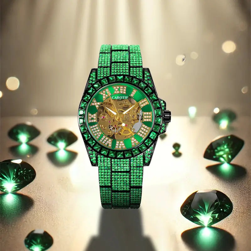 Men's green steel band resort-style luxurious ancient Roman starry sky tourbillon mechanical   Gift box watch
