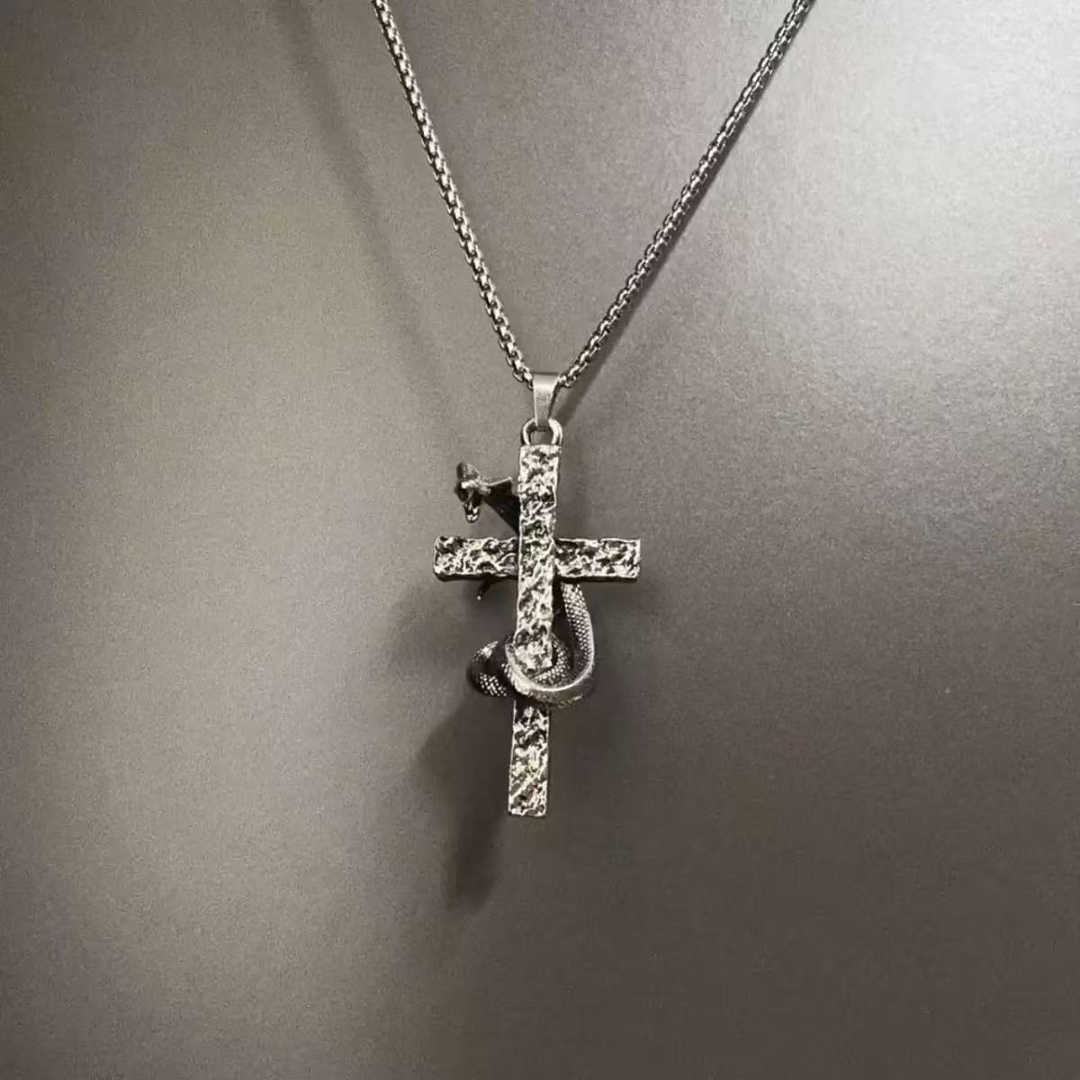 Coiled Snake Cross Necklace