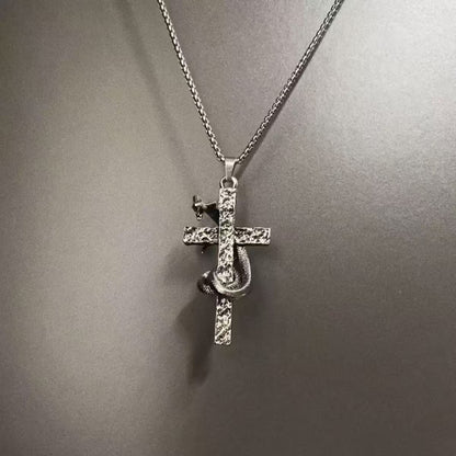 Coiled Snake Cross Necklace