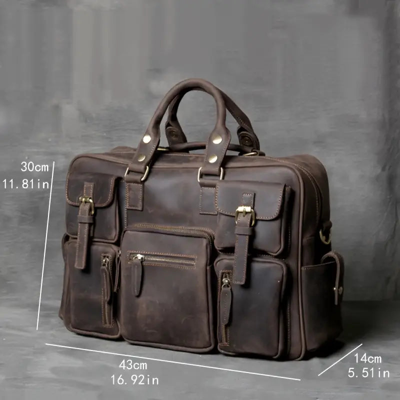 Handcrafted Crazy Horse leather men's luggage bag