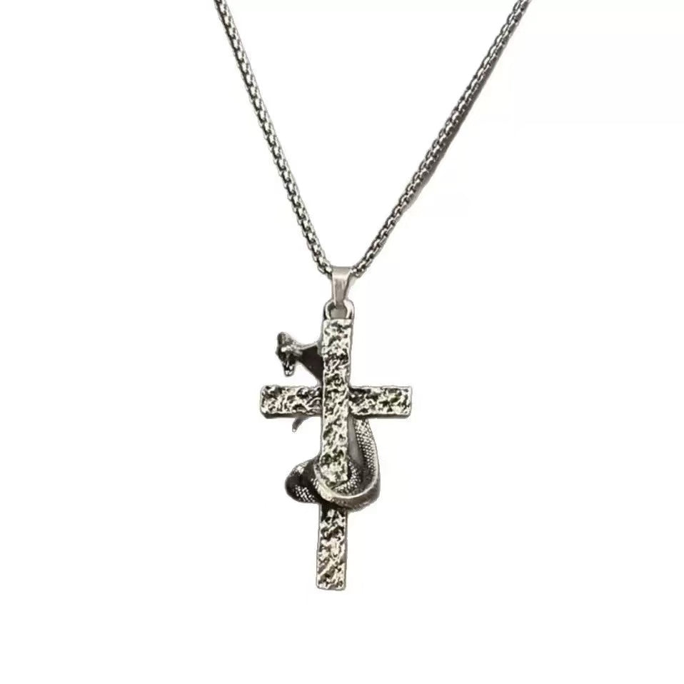 Coiled Snake Cross Necklace